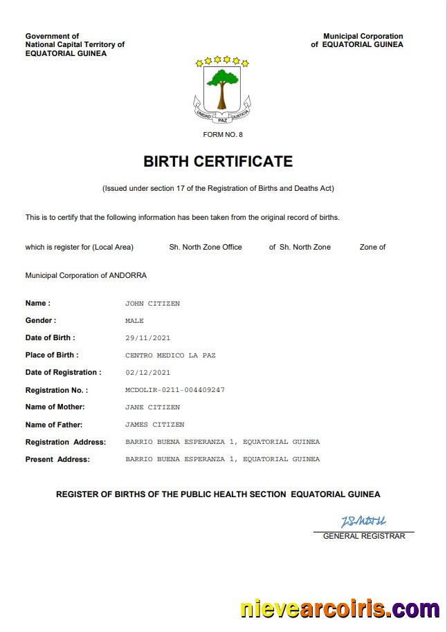 Equatorial Guinea birth certificate